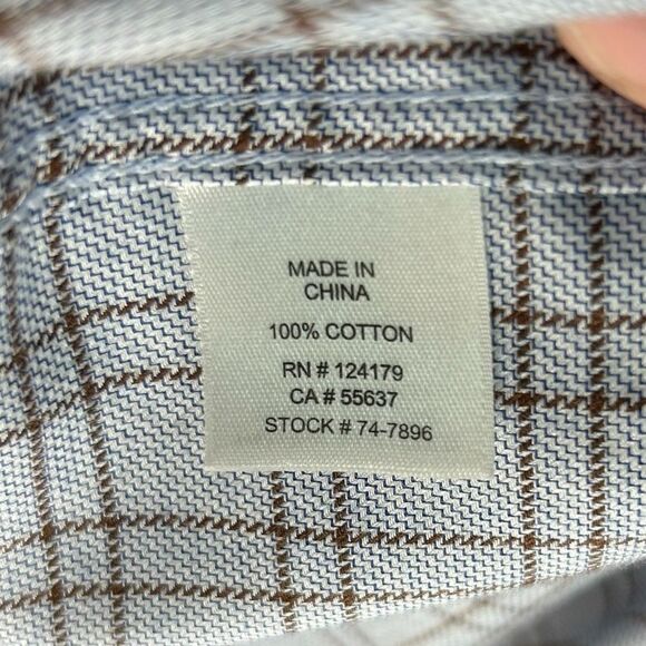 Johnston & Murphy Men's Button Down Shirt Large Blue Brown Plaid Long Sleeve - Picture 5 of 6